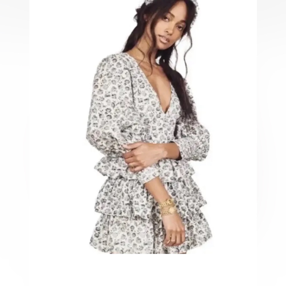 LoveShackFancy Paris Grey Tiered Dress Medium